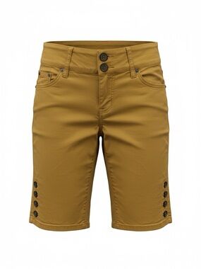 Jolt Mustard Button-Front Bermuda Shorts